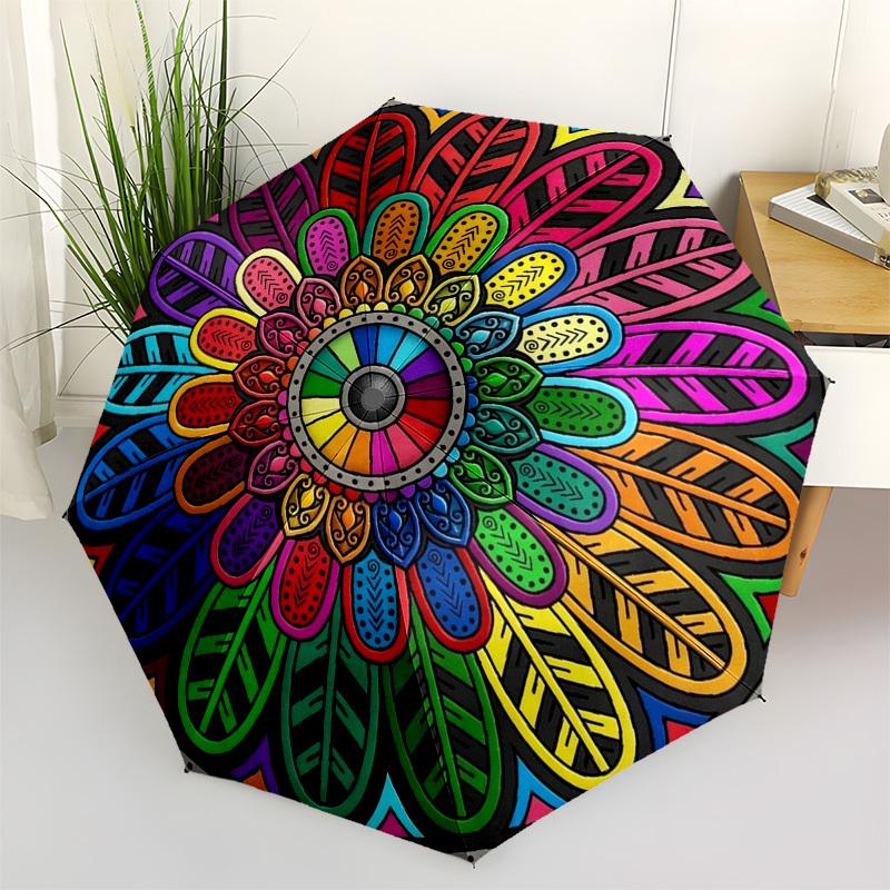 1pc Mandala, Symmetry, Colorful Umbrella with Plastic Handle,Compact & Stylish,Suitable for All Seasons YS331049