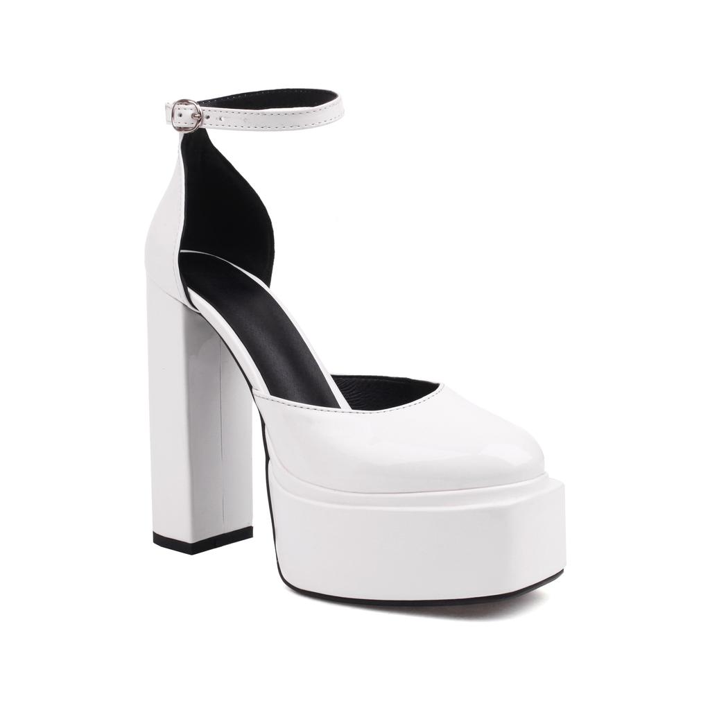 34-48 Verano Cabeza Redonda Tacón Grueso Tacones Súper Altos Boca Ligera Pie Desfile de Moda Talla Grande Zapatos Individuales Mujer