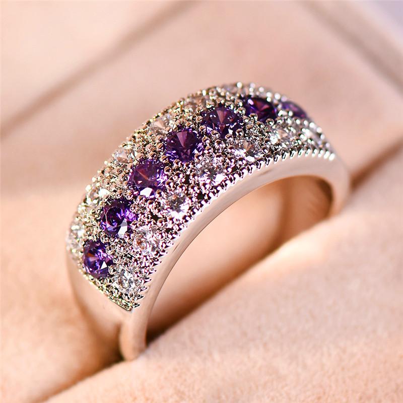 Crystal Female Small Round Zircon Stone Ring CopperColor Wedding Engagement Jewelry For Women