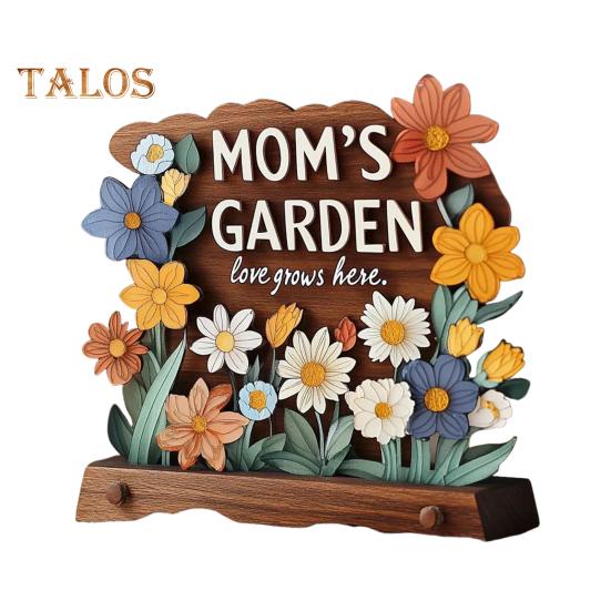 Mamčin zahradní ornament Láska zde roste cedulka s dřevěnou základnou Stolní středová dekorace Dárky k narozeninám ke Dni matek pro vyjádření vděčnosti