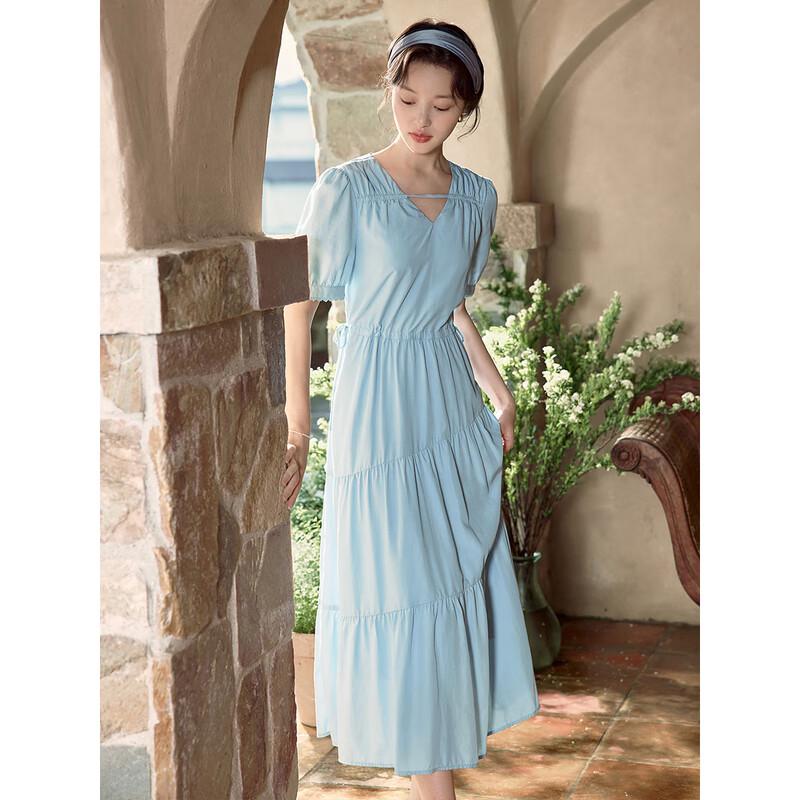 INMAN Women's French Style Lantern Sleeve Midi Dress