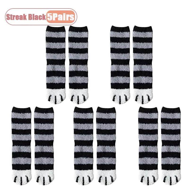 1-10Pairs Autumn Winter Cute Cat Paw Coral Fleece Mid-Calf Socks for Women Thickened and Warm Sleep Socks for Cold Weather