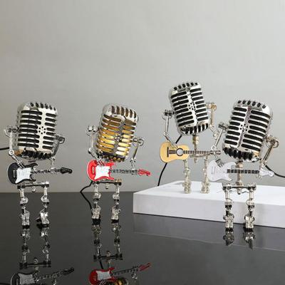 Kovový Mikrofon Robot Noční Lampa Vintage Drží Kytaru Rock MIC Robot LED Stolní