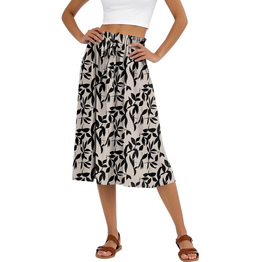 Women's Casual High Waist Drawstring A-line Skirt Printing Skirt