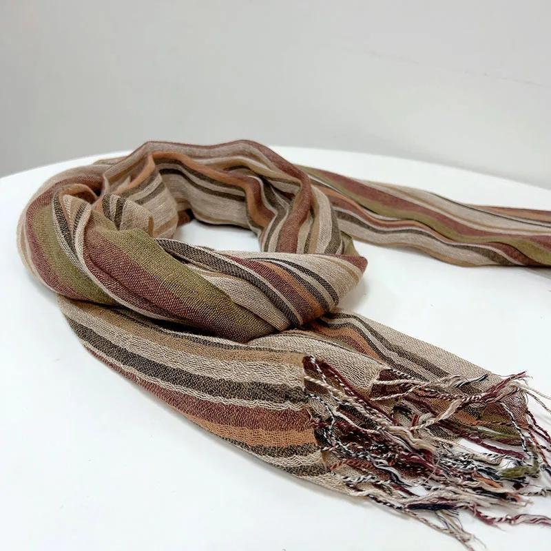 Sciarpa Moda a Righe in Misto Cotone e Lino