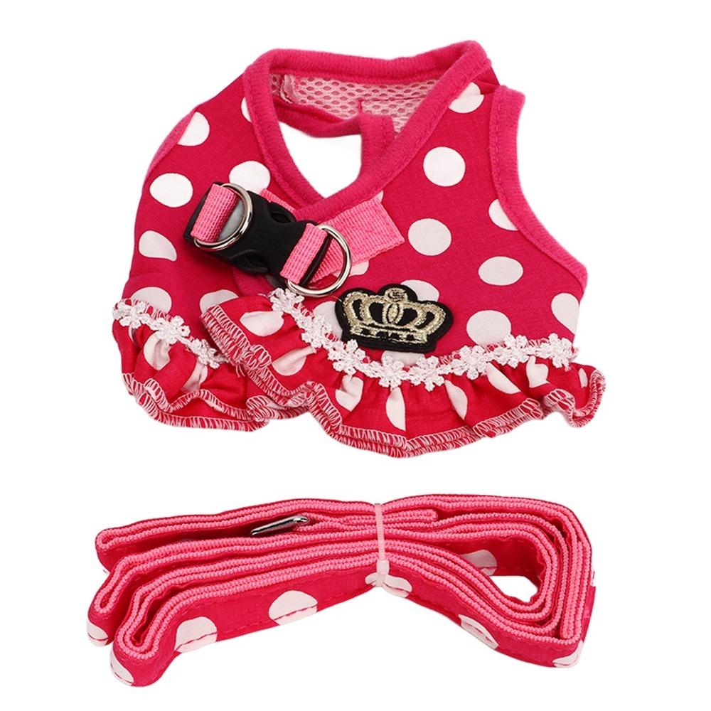 Polka Dot Print Small Dog Vest Harness Pink Tone Pet Walking Harness Pet Daily Outing