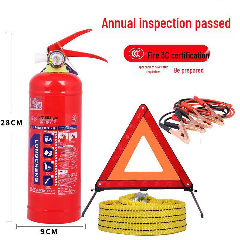 1kg Trockenpulver Handfeuerlöscher mit Feuerwarnschild und Jahresinspektionsset für Fahrzeuggebrauch