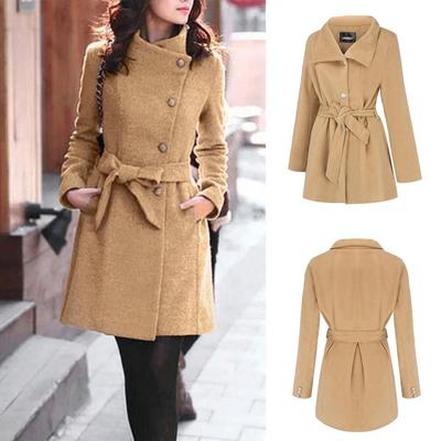 Womens Winter Lapel Wool Coat Trench Jacket Long Sleeve Overcoat Outwear