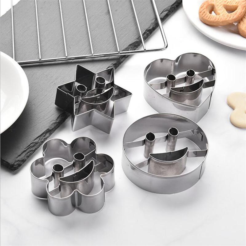 4pcs/Set Smiley Cookie Cutter Biscuit Mold Stainles Steel Fondant Cake Mold Sugar Cookie Pastry Baking Tool Kitchen Accessories