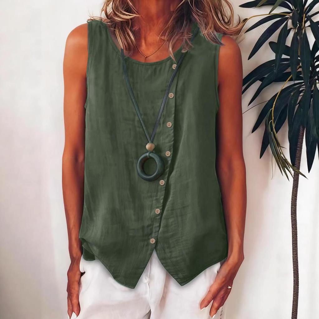 Women's Teal Sleeveless Top with Button Front