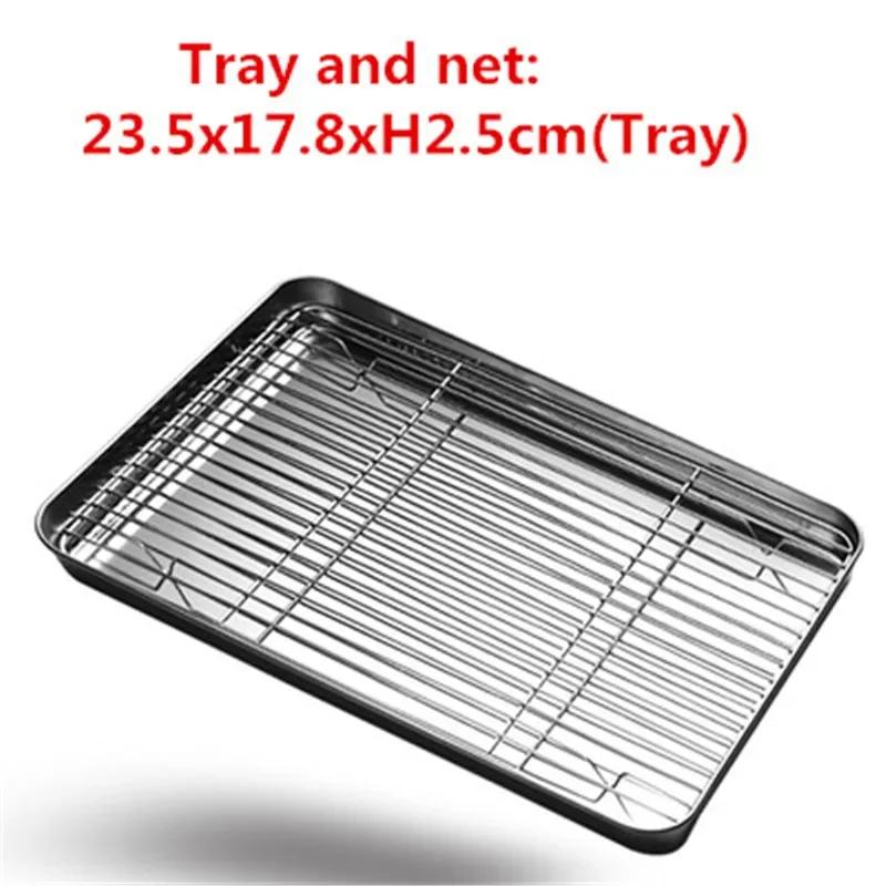 

304 Stainless Steel Cake Baking BBQ Pan Tray Plate Oven Brownie Tray with Wire Rack Cooking Roasting Grilling Tool