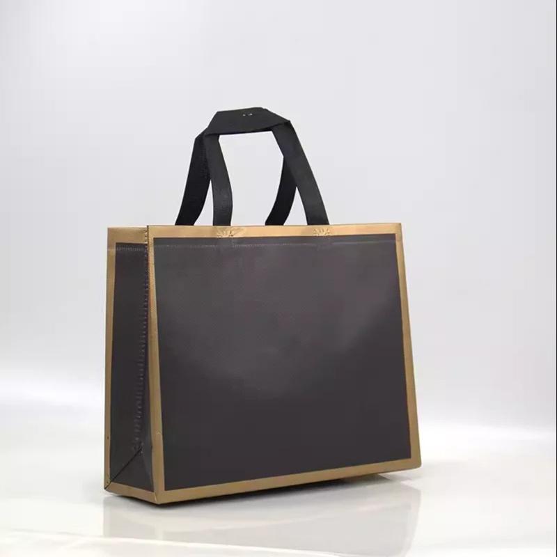 10PCS Rose Printing Packaging Shopping Bag Handle Waterproof Non Woven Fabric Gift Bags Black Clothing Store HandBag