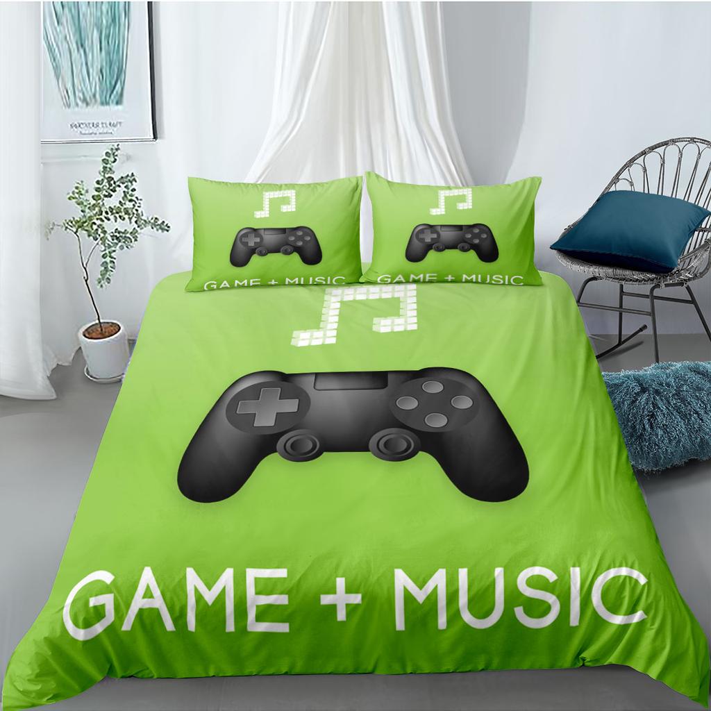 Gamer Bettbezug Set 3D Druck Jungen Spielzimmer Schwarzer Knopf mit Controller King Queen Größe für Jungen Teenager Polyester Bettwäscheset