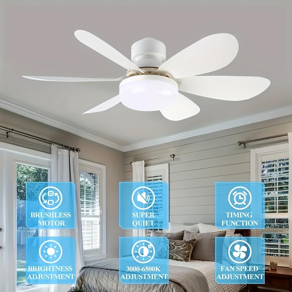 LED Ceiling Fan Light, E26/E27 Base with Remote Control, Timer, 6 Blades, 3 Speeds, Adjustable Brightness and Color Temperature
