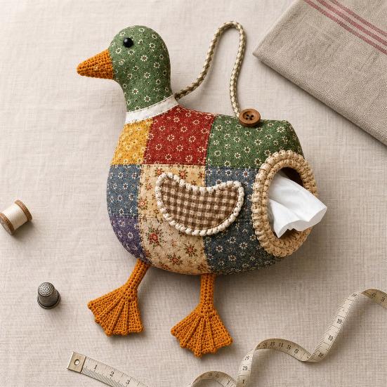 DIY Patchwork Tissue Box Cover Kit, Farm Animal Shape, Beginner-Friendly Sewing Material Set, Tissue Holder for Beginners Home Decor