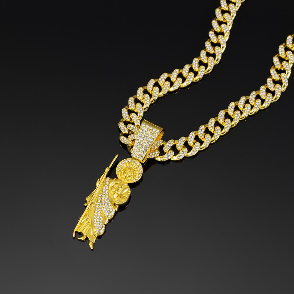 Herren Damen Hip Hop Heiliger Judas Anhänger Halskette, 13mm Kubanische Kette Religiöser Heiliger Judas Idol Anhänger Charm Schmuck 2025 Neu Angekommen
