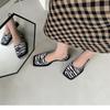 Ladies Square Toe Flats PU Fashion Sandals Buckle Slippers
