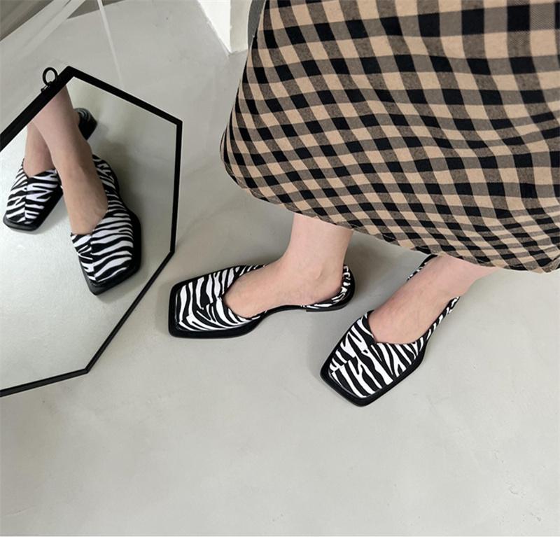 Ladies Square Toe Flats PU Fashion Sandals Buckle Slippers
