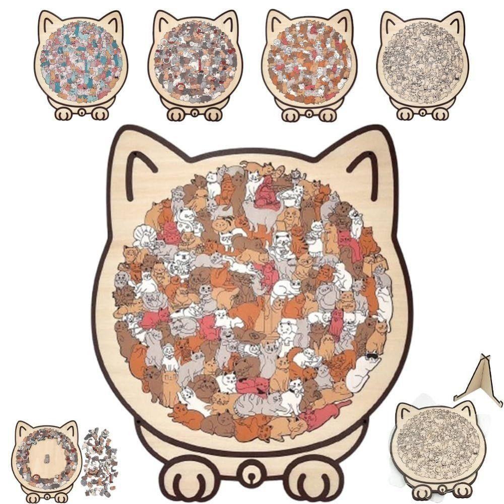 Brain Burning Cat Wooden Puzzle Animal Puzzle Unique Irregular Puzzle Cat-shaped Jigsaw  For Adults