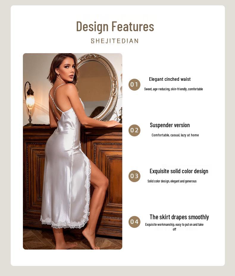 Women's High Slit Lace Nightgown - Sexy Slimming Plus Size Spring/Autumn Sleepwear