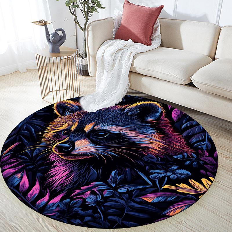 Colorful Raccoon,Round Area Rug,Carpet Rug for Living Room Bedroom Sofa Playroom Decor,Non-slip Floor Mat