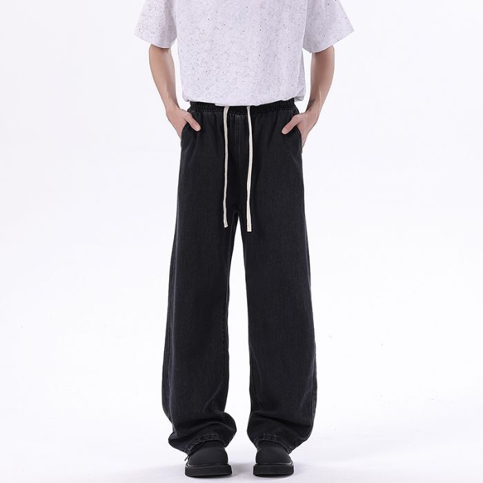 Three-bar Jeans with Loose Draping Style High Street Mopping Trousers