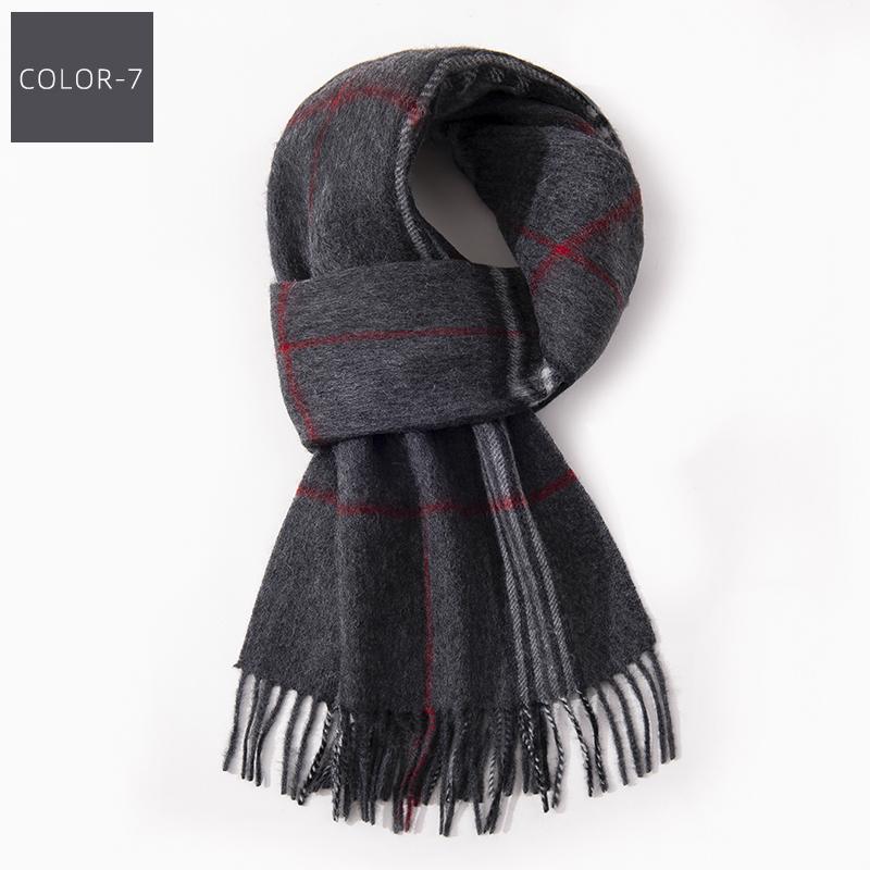 100% Wool Long Scarf Men Winter Warm Neck Scarves Classic Business Plaid Blue Scarf Shawls Luxury Striped  Foulard Hommes