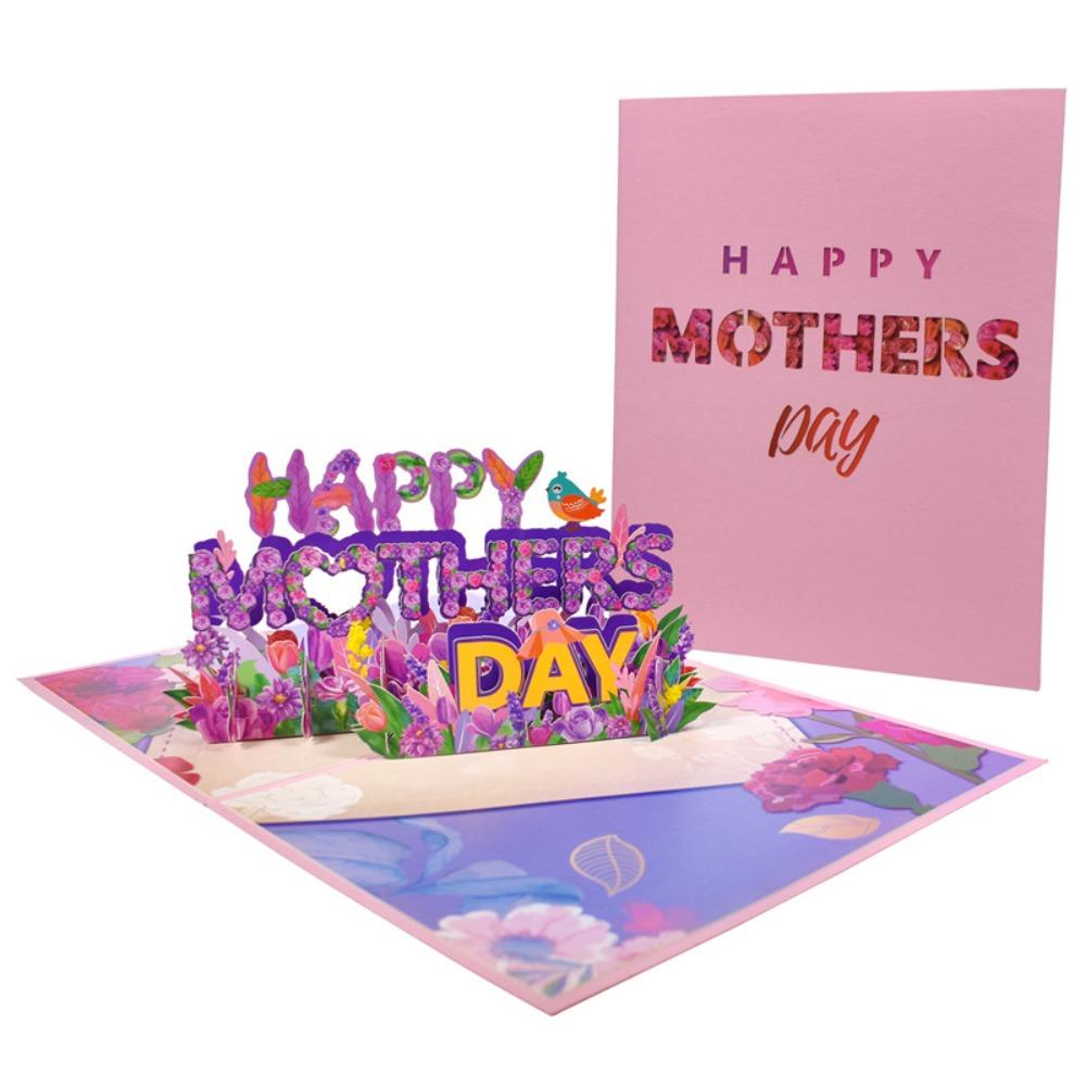 Beautiful Mother's Day Cards Writable Card 3D Pop-Up Design Holiday Greeting Card Thank-You Blessing Flowers Design