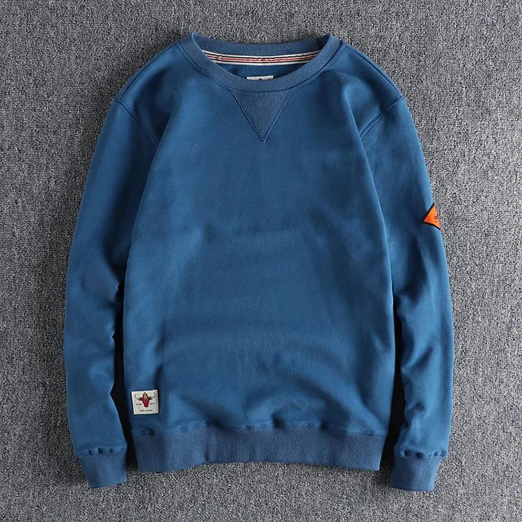 Men's Spring and Autumn Retro Sleeve Sweatshirts Solid Casual Washed Hoodies