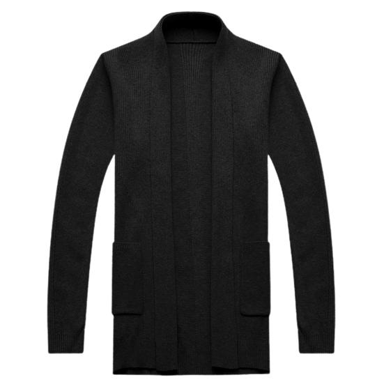 Men Sweater Coat Solid Color Soft Warm Breathable Stretchy Open Stitch Cardigan Long Sleeves Turn-down Collar Sweater Jacket Men Clothes