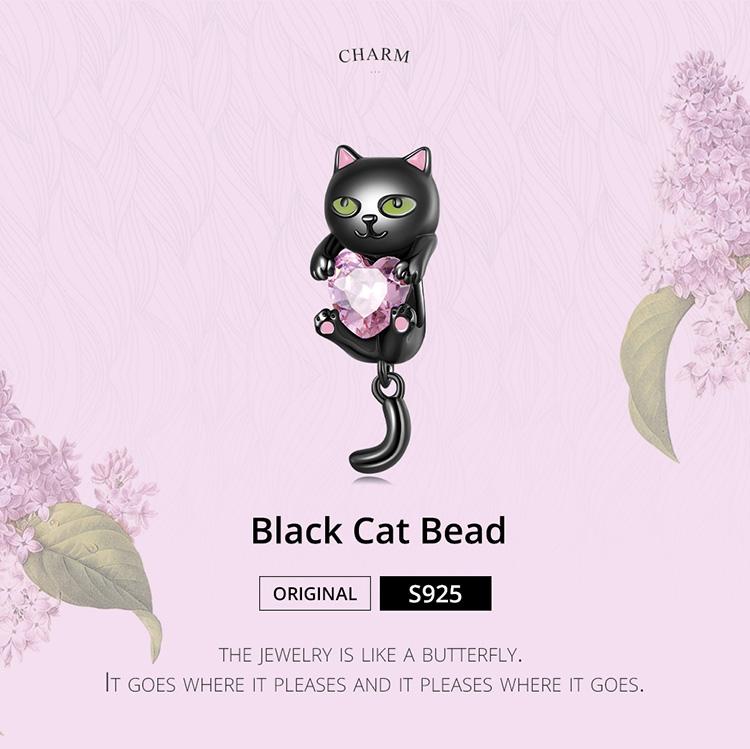 WOSTU 925 Sterling Sølv Søt Liten Svart Cat Charms Perler Rosa Hjerte Zircon For Women Passer Originalt DIY armbånd Smykkegaver