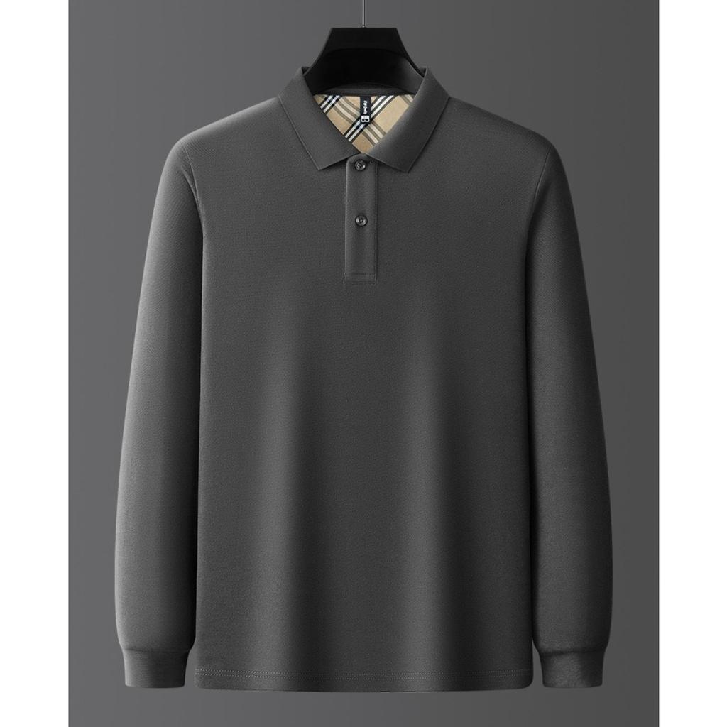TrendHub New Men's  Cotton Business Long Sleeve Solid Color Polo Shirt Fashionable Warm Comfortable Autumn Winter Top