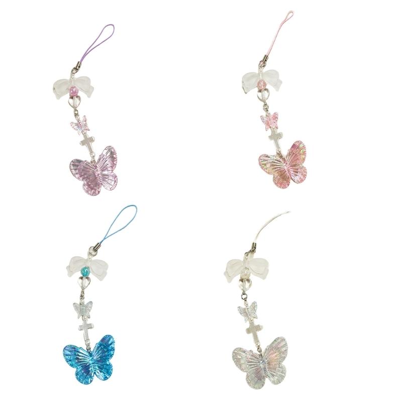 Elegant Butterfly Phone Lanyard Multipurpose Phone Charm Ornament Acrylic Pendant Mobile Accessory for Women Daily Use