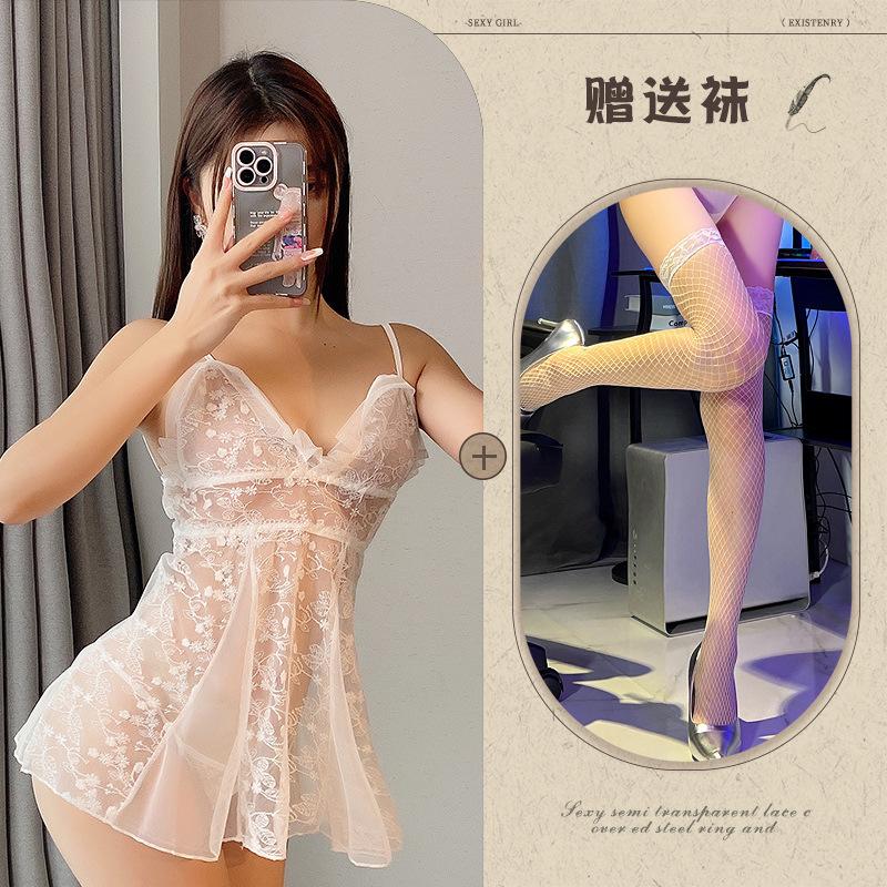 Sexy lingerie mesh see-through suit one-piece short skirt seduction loungewear