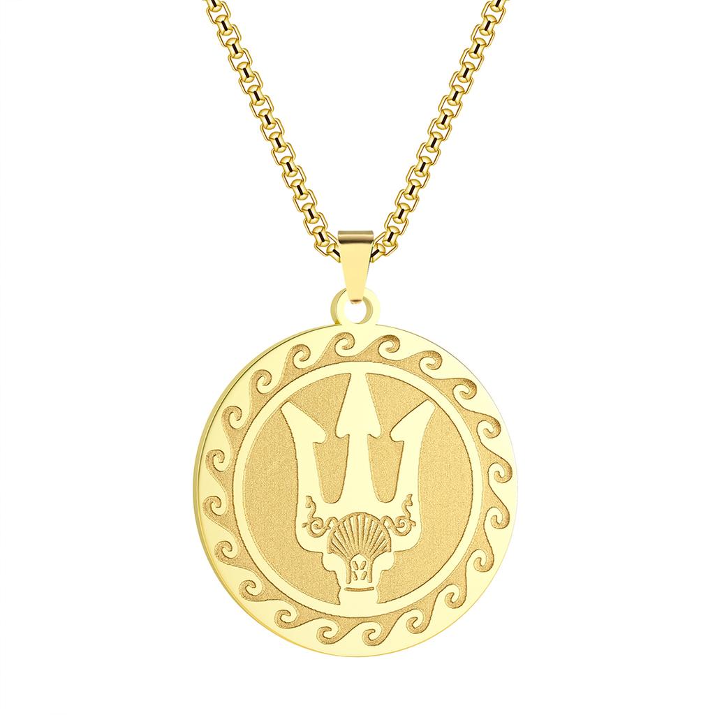 Kinitial Poseidon Unisex ketting Griekse God van de Zee, Medaillon Ketting, Verfijnde Drietand Talisman ketting