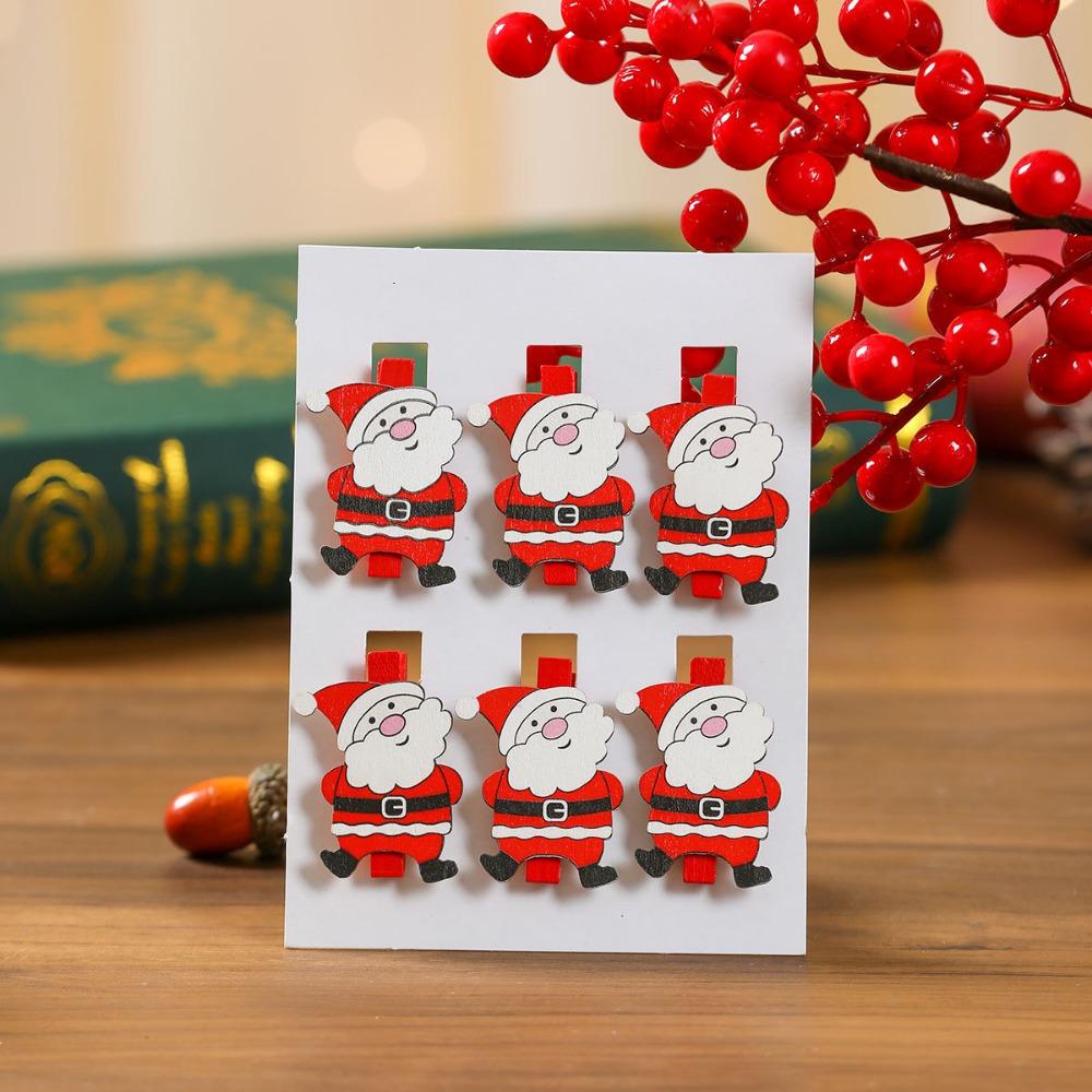 

6PCS/SET Cartoon Santa Claus Wood Clips Snowman/Elk Christmas Tree DIY Clips Holiday Party Style A