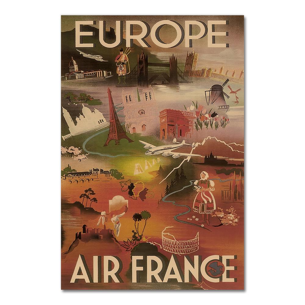Vintage veggbilder Kraft plakat belagt veggklistremerke Hjemmedekorasjon Gave Reise til Europa Japan av Air France Lerretsmaling