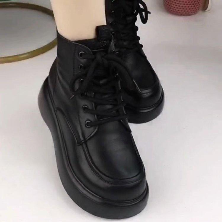 Women's Martin boots Warm women's snow boots New winter soft leather piled thickened cotton shoes Platform cotton boots