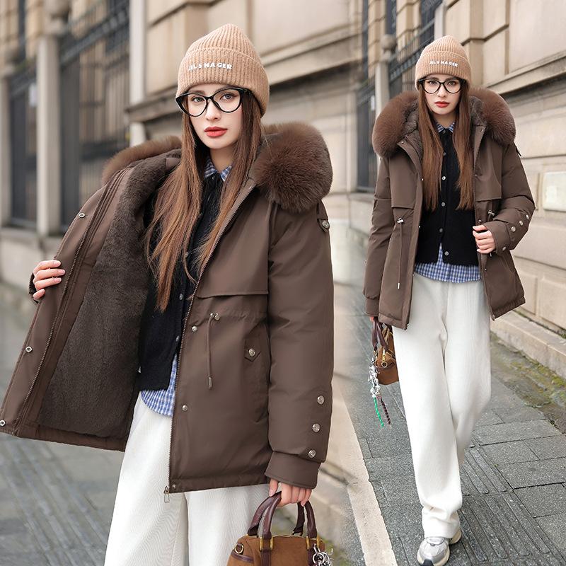 Fleece-lined Thickened Parker Clothing Women's Mid-length Winter Cotton-padded Coat