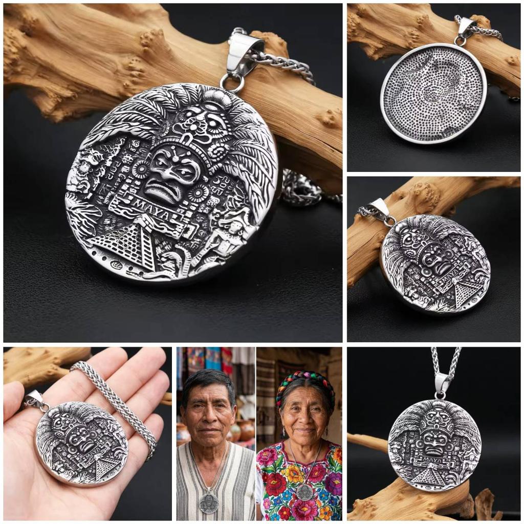 Retro Vintage Mayan Aztec Pendant Necklace Chain Unisex Men Women Fashion Gothic Amulet Talisman Jewelry Party Gift