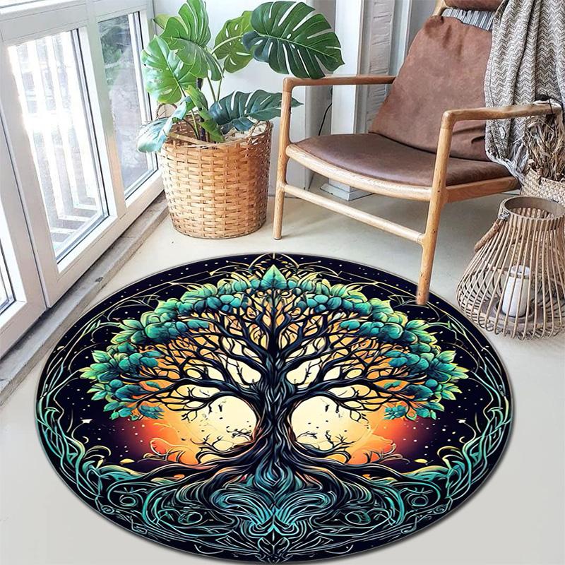 1Pc Tree of Life Circular Print Rug - home decoration Carpet For Living Room Bedroom Flooring Computer Chair Area Rug