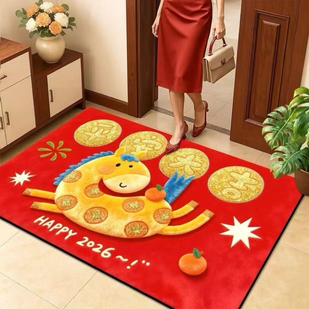 Creative Cartoon Horse Floor Mat Quick Dry Soft 2026 New Year Anti Slip Mat Convenient Lucky Pony Door Mat Lunar New Year