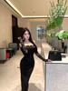French Retro One-Shoulder Lace Long Sleeve Elegant Black Bodycon Dress