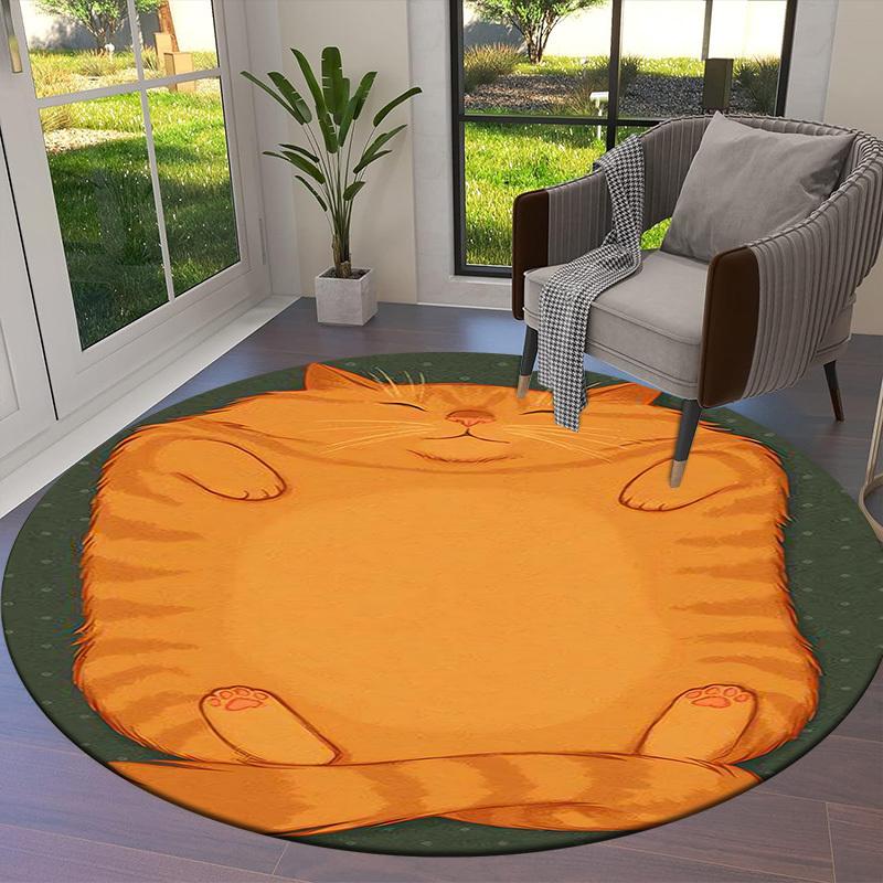 1pc Fluffy Orange Cat Round Carpet, Made of Polyester,Office Chairs, Living Rooms, Or Bedrooms, a Cool Rug for The Living Room.ydt26091