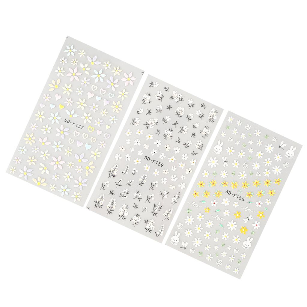 3 st Nail Art Klistermärke Självhäftande Vårblomma Långvarig Dekorativ Nagelklistermärke för DIY