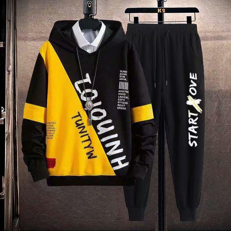 Set sportivo da uomo alla moda in stile coreano per l'autunno: Felpa con cappuccio e pantaloni larghi