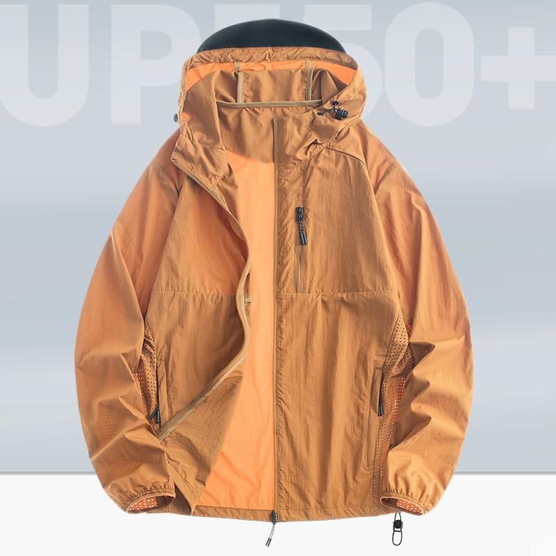 Haut Sonnenschutzjacke Herren Sommer UV Leichtgewicht Eisseide Kapuzenmantel Outdoor Reiten Angeln Windjacke