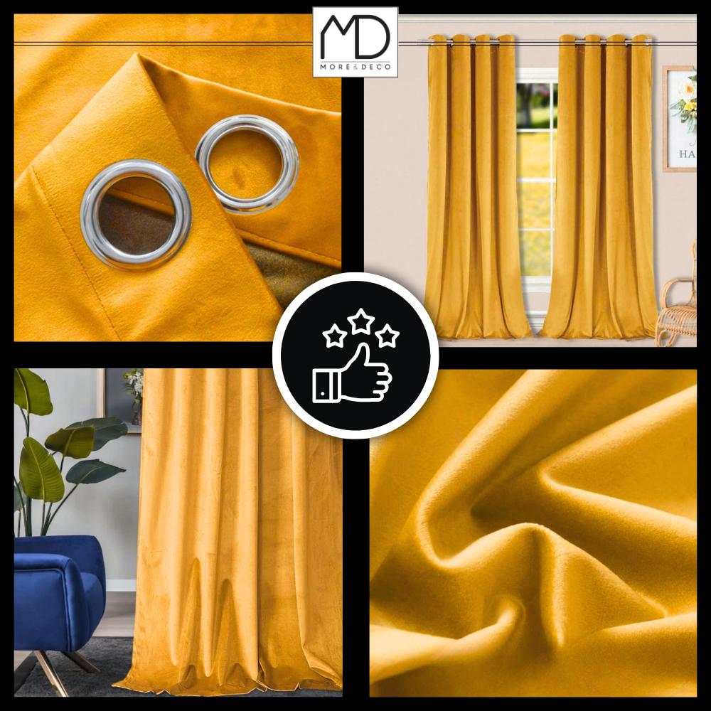 Aksamitna zasłona z przelotkami - musztardowa