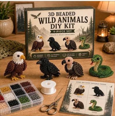 3D Perlen-Tier-Set DIY Tiere Set Enthält Materialien und Anleitungen zur Herstellung von vier Tierfiguren Geeignet für Anfänger und Hobbybastler