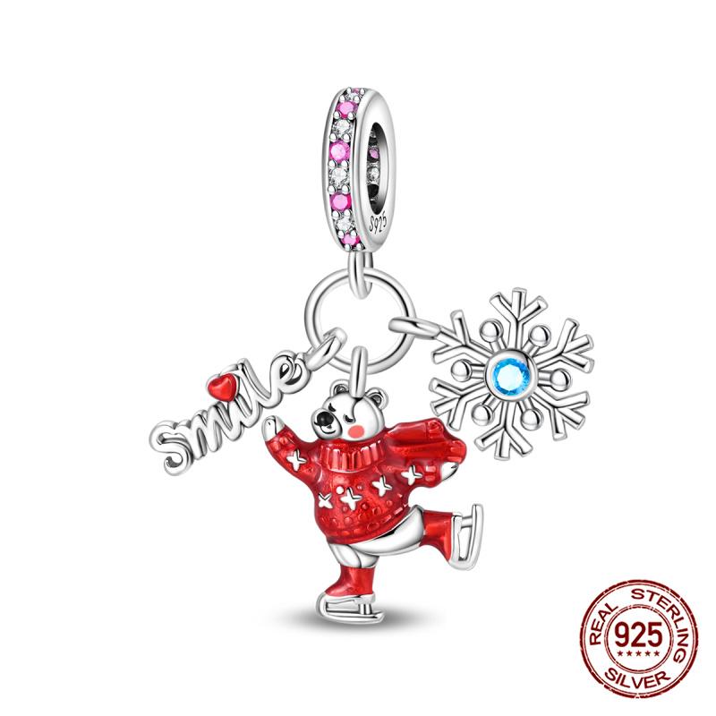 Winter Series Ski Polar Bear Snowman Charms Fit Original Bracelet DIY Jewelry Making Women Gift 100% 925 Silver